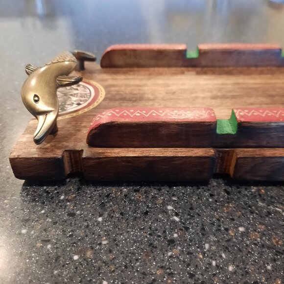 Madhubani Hand Painted Wooden Tray from India - Picture 3 of 9